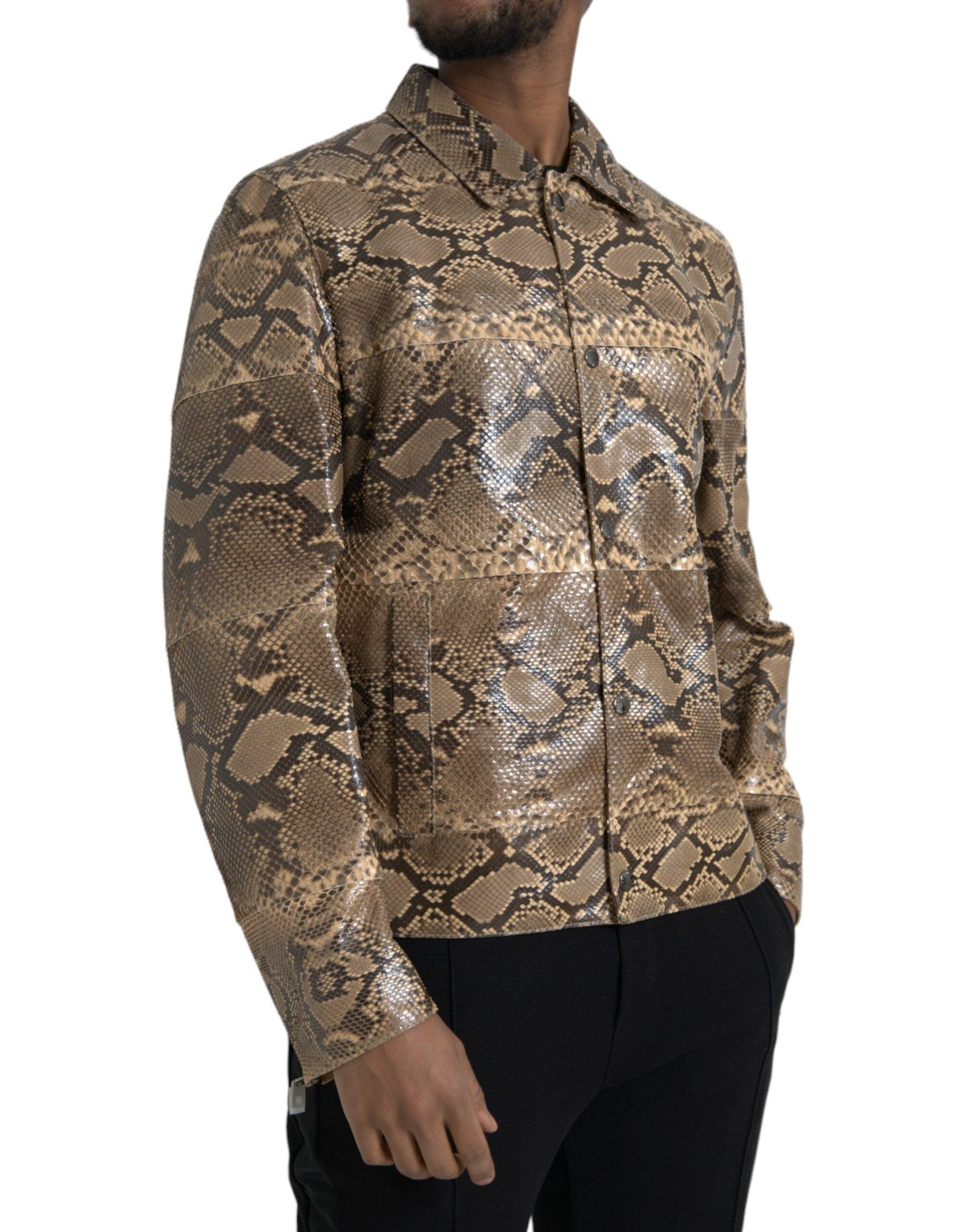 Dolce & Gabbana Beige Exotic Leather Biker Blouson Jacket-Modeoutlet