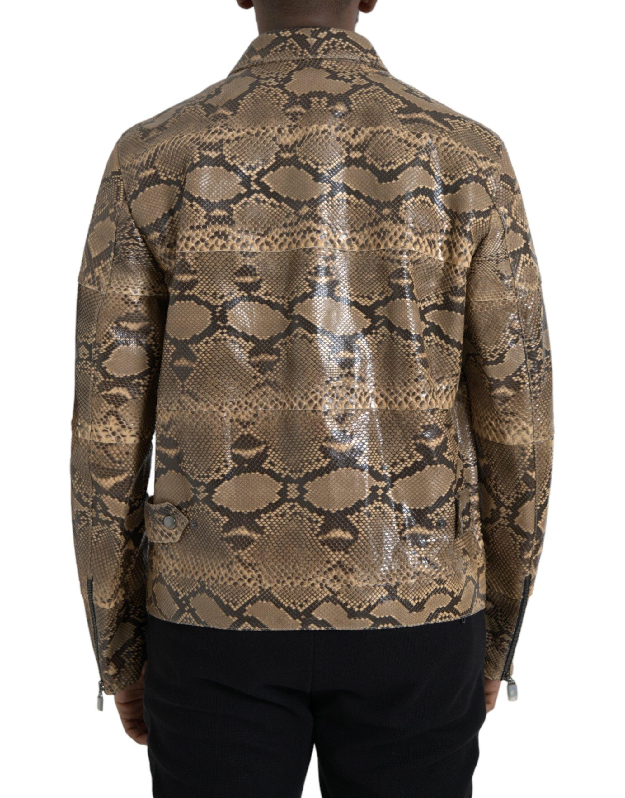 Dolce & Gabbana Beige Exotic Leather Biker Blouson Jacket-Modeoutlet