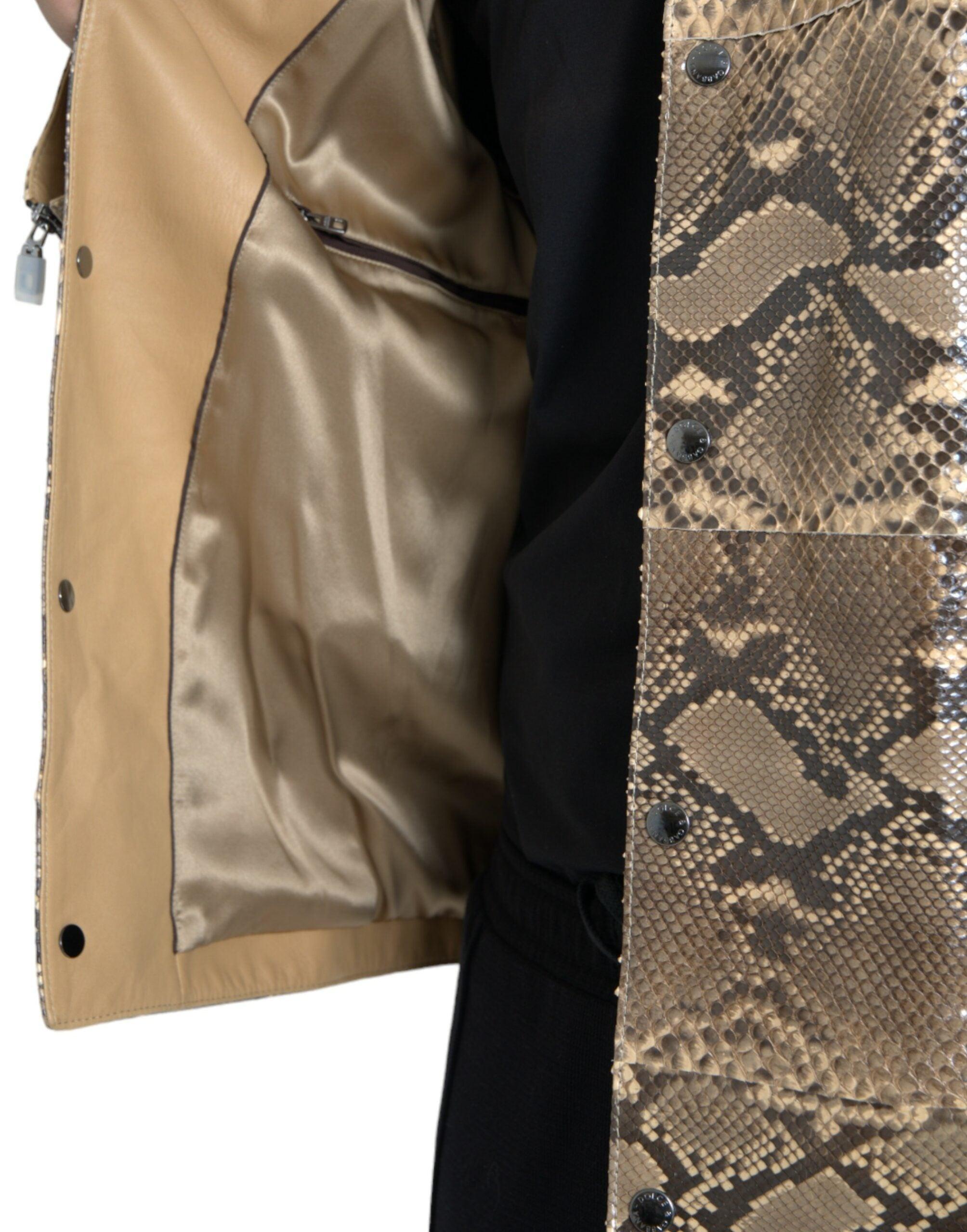 Dolce & Gabbana Beige Exotic Leather Biker Blouson Jacket-Modeoutlet