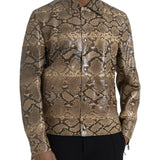 Dolce & Gabbana Beige Exotic Leather Biker Blouson Jacket-Modeoutlet