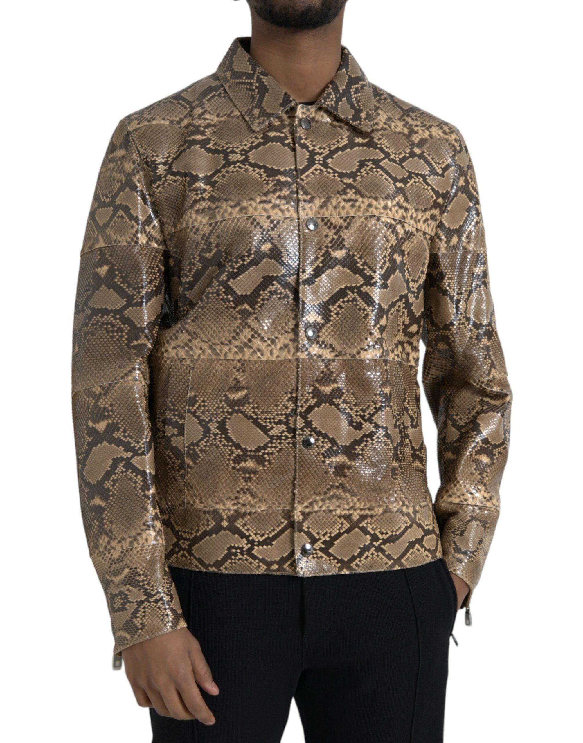 Dolce & Gabbana Beige Exotic Leather Biker Blouson Jacket-Modeoutlet