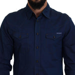 Dolce & Gabbana Blå Denim Bomuld Slim Fit GOLD Shirt-Modeoutlet