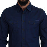 Dolce & Gabbana Blå Denim Bomuld Slim Fit GOLD Shirt-Modeoutlet