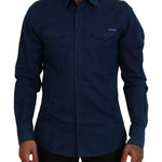 Dolce & Gabbana Blå Denim Bomuld Slim Fit GOLD Shirt-Modeoutlet