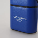 Dolce & Gabbana Blå Læder Sølv Metal Logo Airpods Case-Modeoutlet