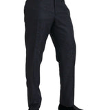 Dolce & Gabbana Blue Brocade Wool Skinny Herre Dress Pants-Modeoutlet