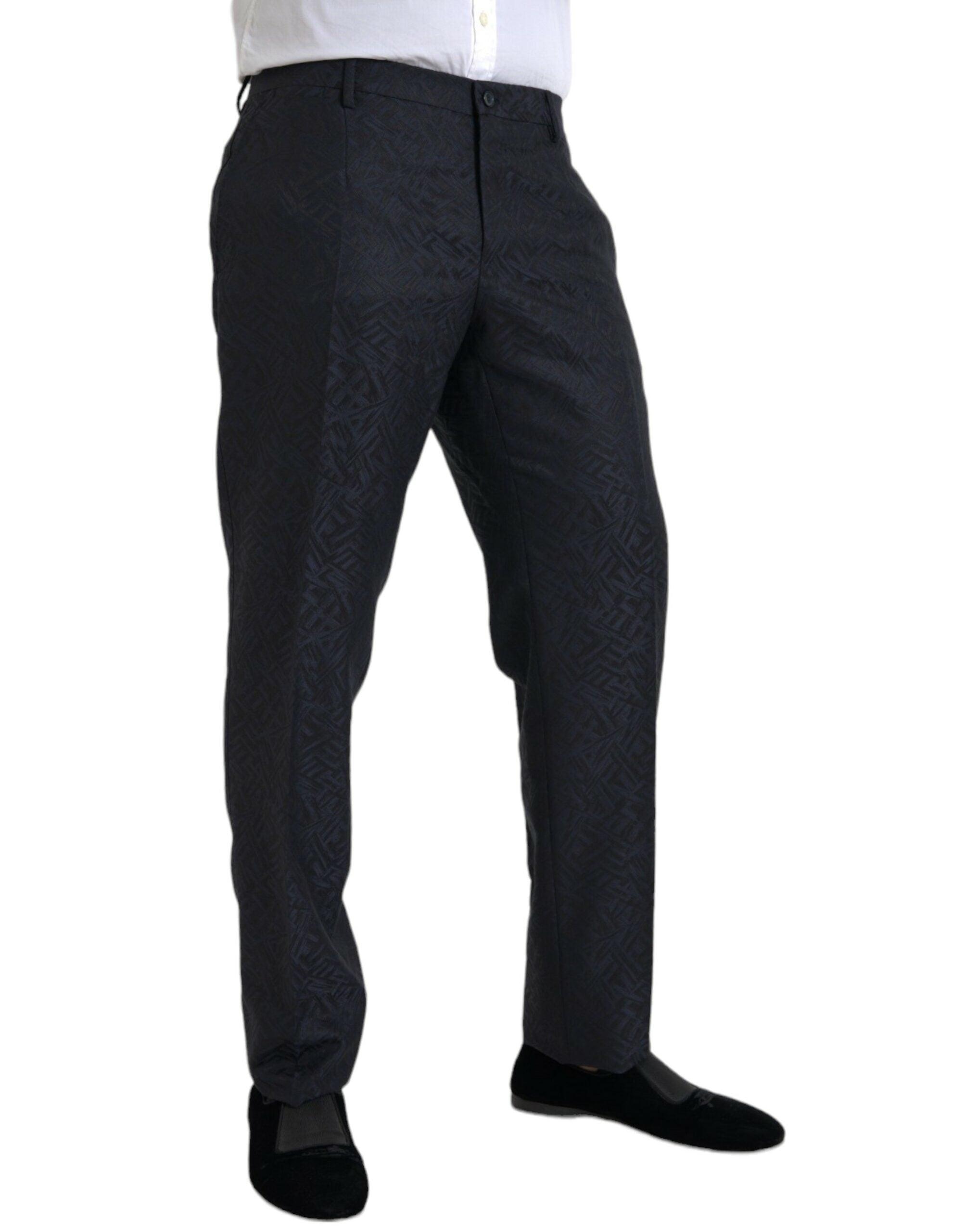 Dolce & Gabbana Blue Brocade Wool Skinny Herre Dress Pants-Modeoutlet