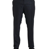 Dolce & Gabbana Blue Brocade Wool Skinny Herre Dress Pants-Modeoutlet