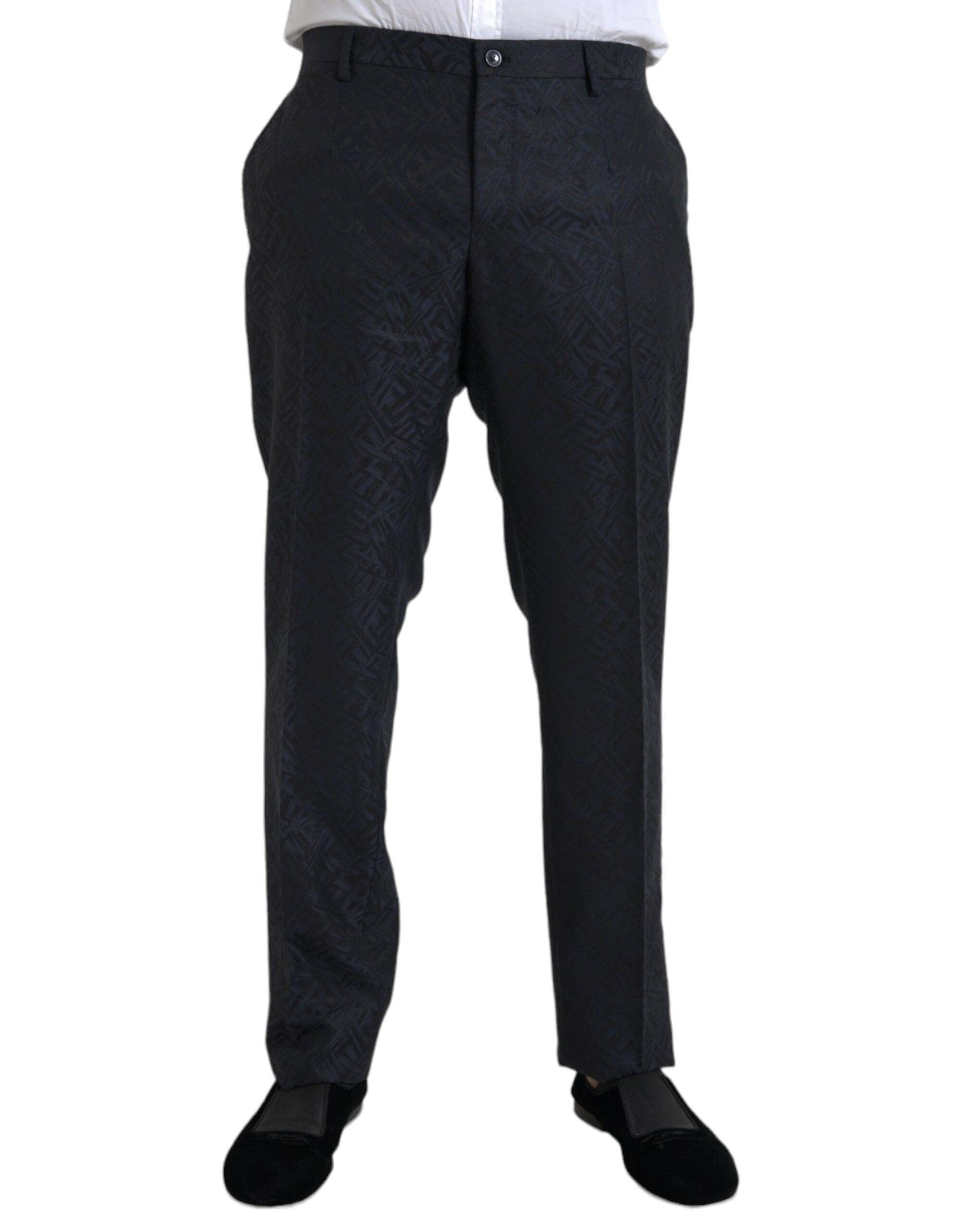 Dolce & Gabbana Blue Brocade Wool Skinny Herre Dress Pants-Modeoutlet