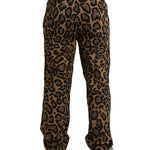 Dolce & Gabbana Brown Leopard Print Polyester Jogger Pants-Modeoutlet