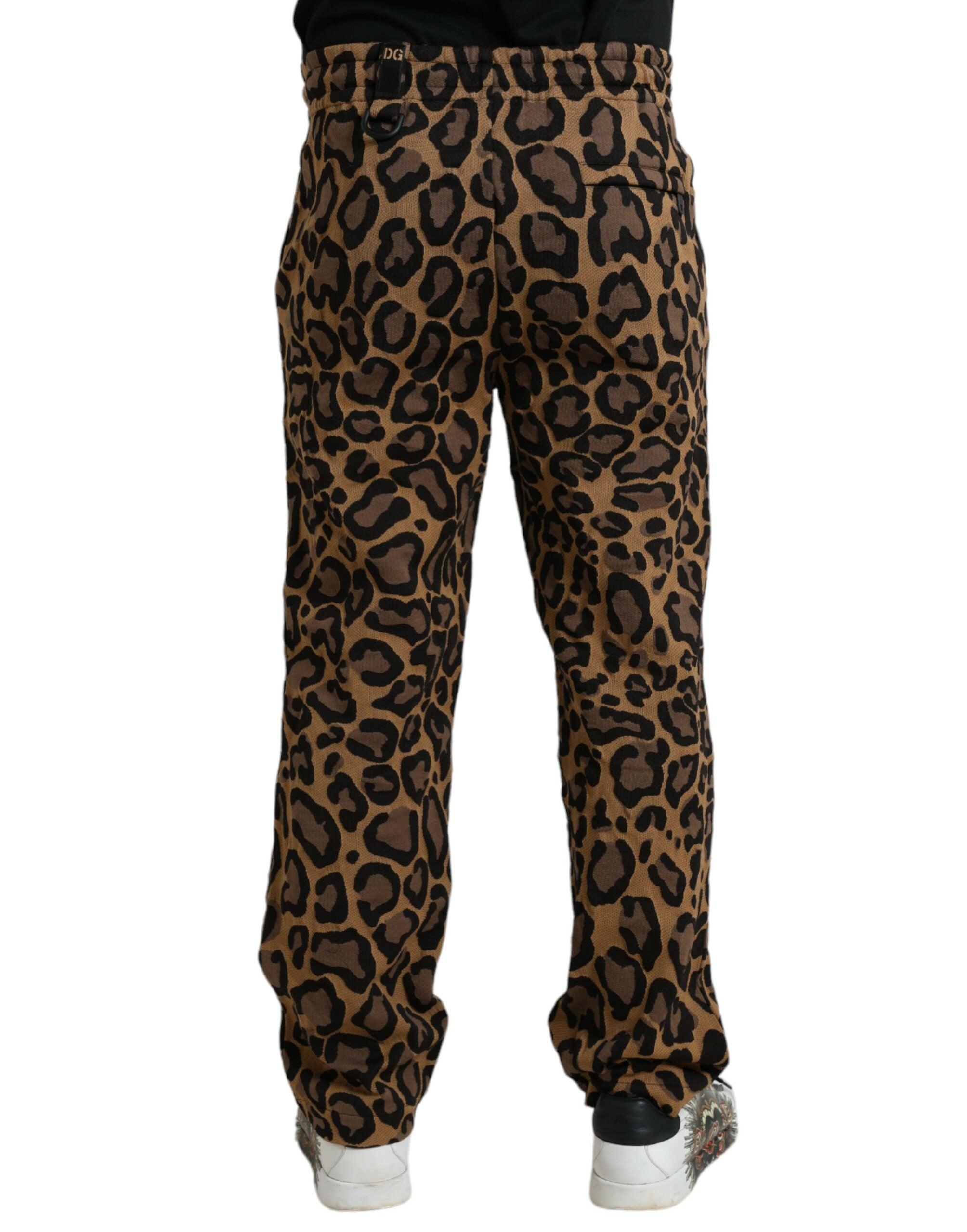 Dolce & Gabbana Brown Leopard Print Polyester Jogger Pants-Modeoutlet