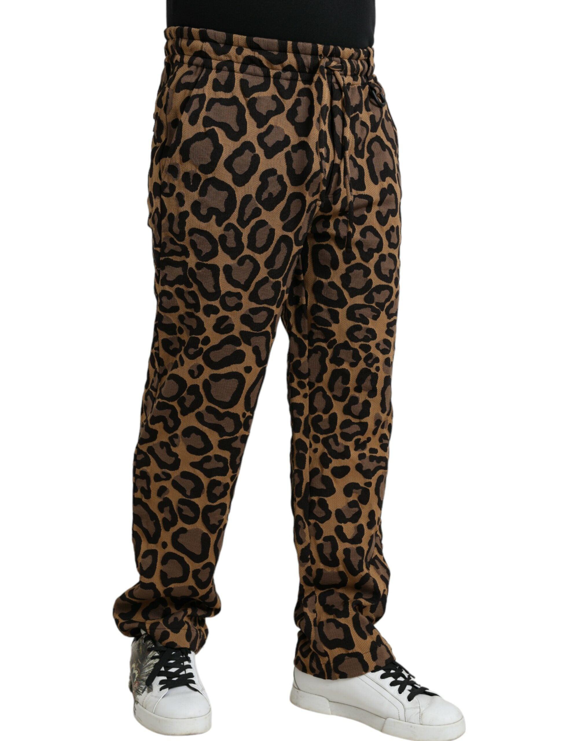 Dolce & Gabbana Brown Leopard Print Polyester Jogger Pants-Modeoutlet