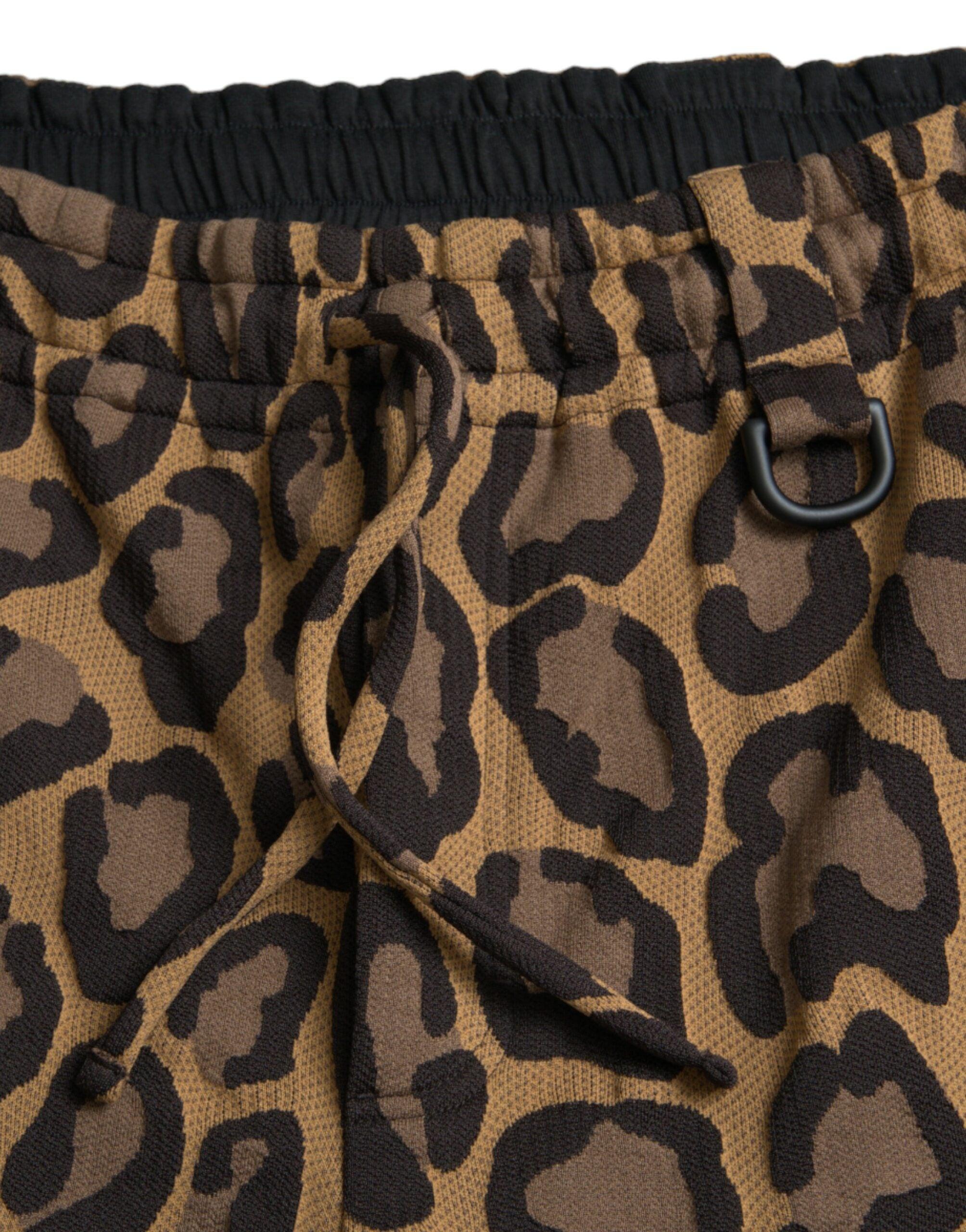 Dolce & Gabbana Brown Leopard Print Polyester Jogger Pants-Modeoutlet