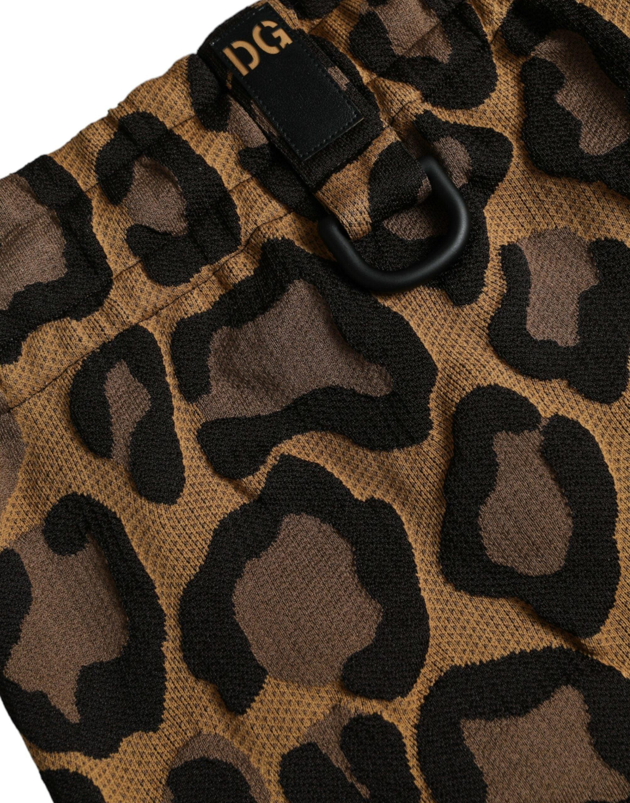 Dolce & Gabbana Brown Leopard Print Polyester Jogger Pants-Modeoutlet