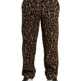 Dolce & Gabbana Brown Leopard Print Polyester Jogger Pants-Modeoutlet