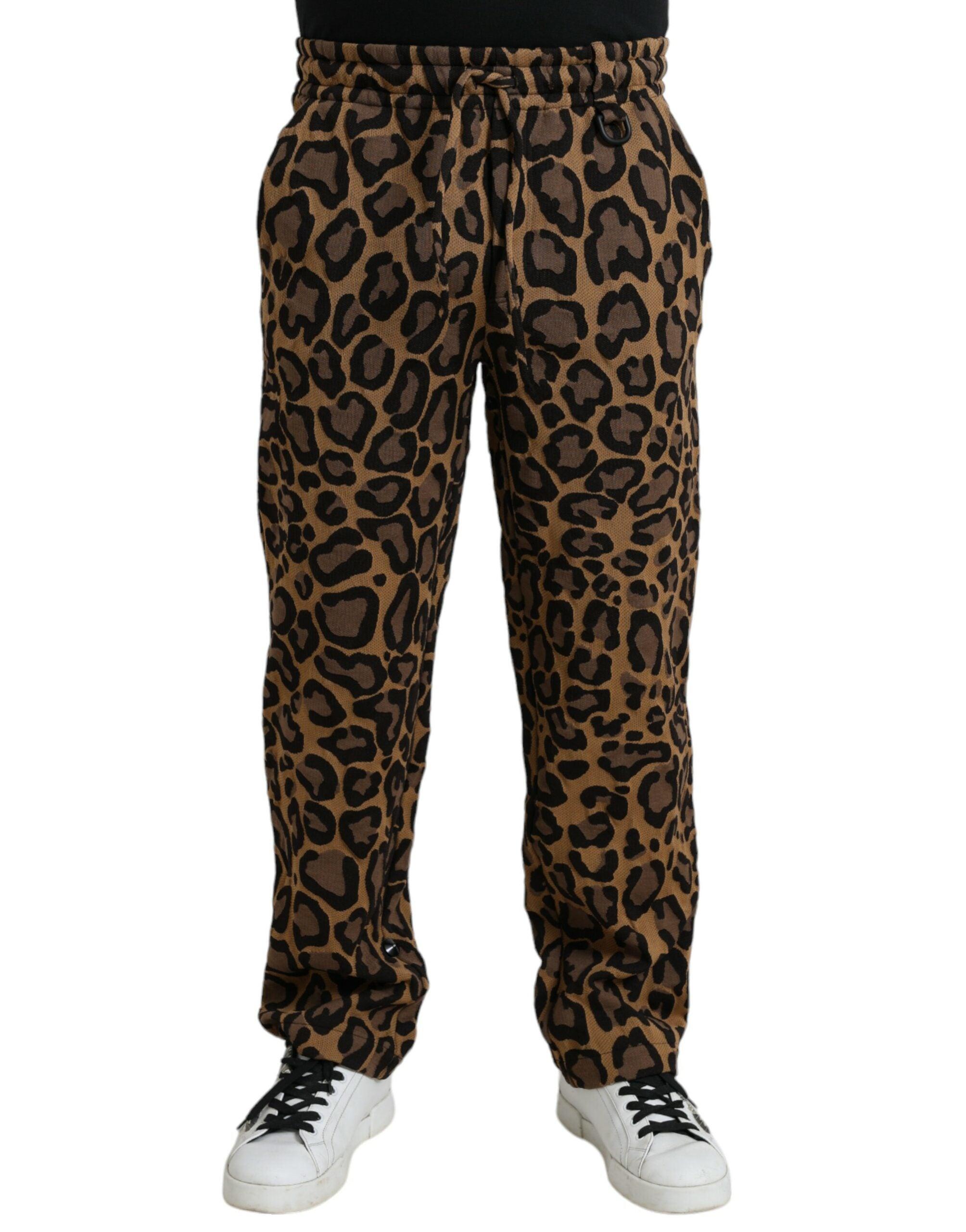 Dolce & Gabbana Brown Leopard Print Polyester Jogger Pants-Modeoutlet