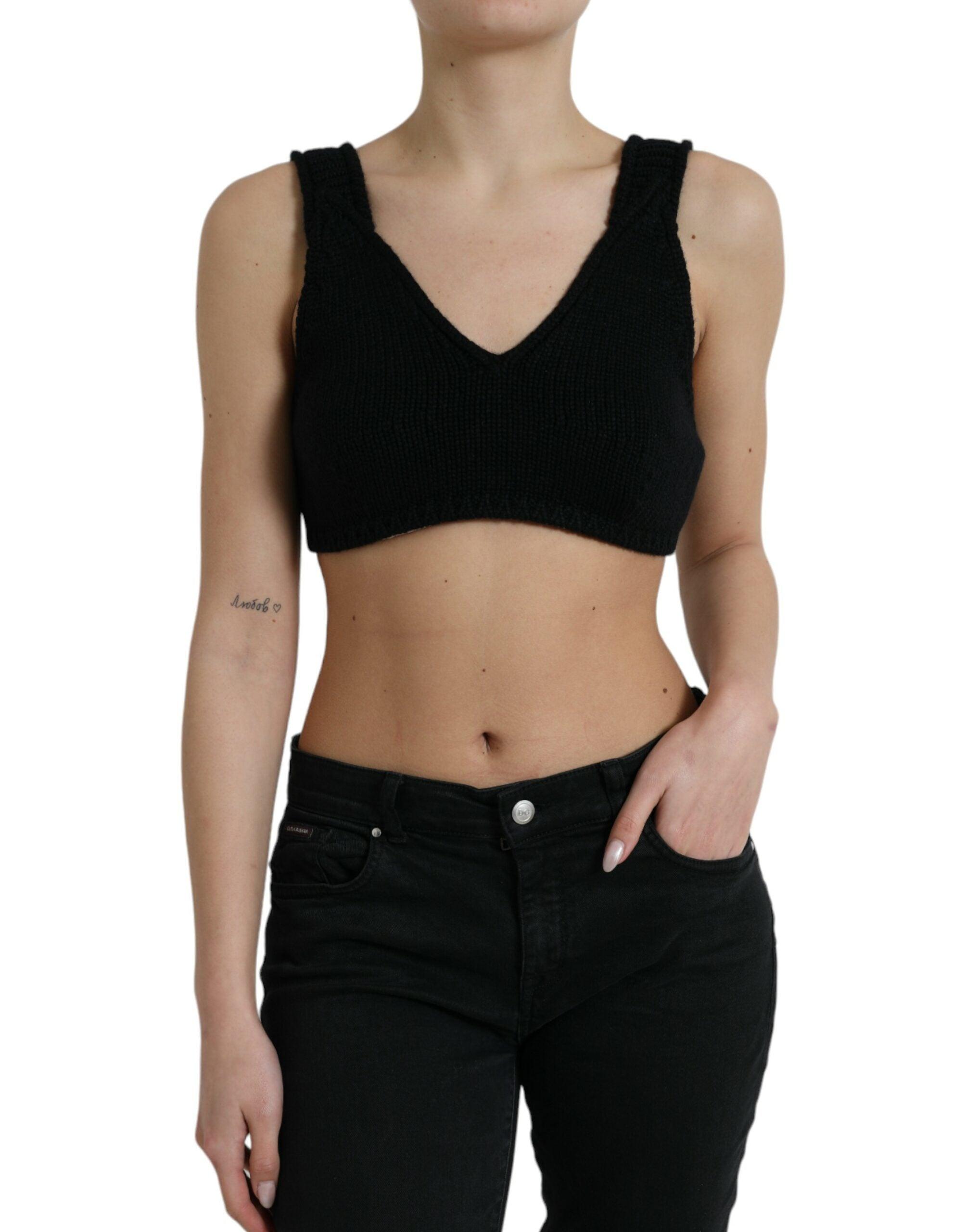 Dolce & Gabbana Elegant Black Cashmere Bustier Crop Top-Modeoutlet