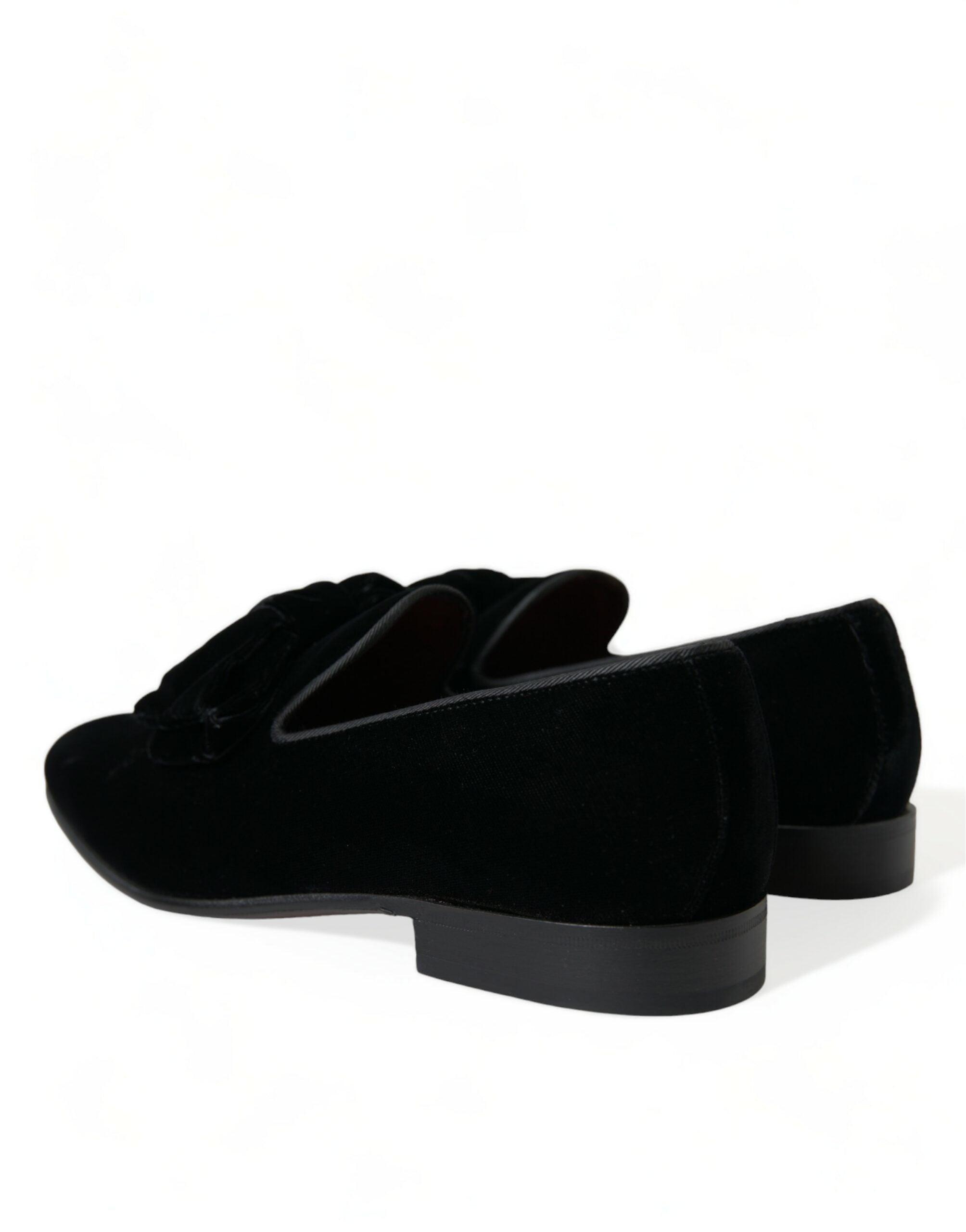 Dolce & Gabbana Elegant Black Velvet Loafers - Herre Luxury Footwear-Modeoutlet