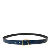 Dolce & Gabbana Elegant Blue Leather Belt with Metal Buckle-Modeoutlet