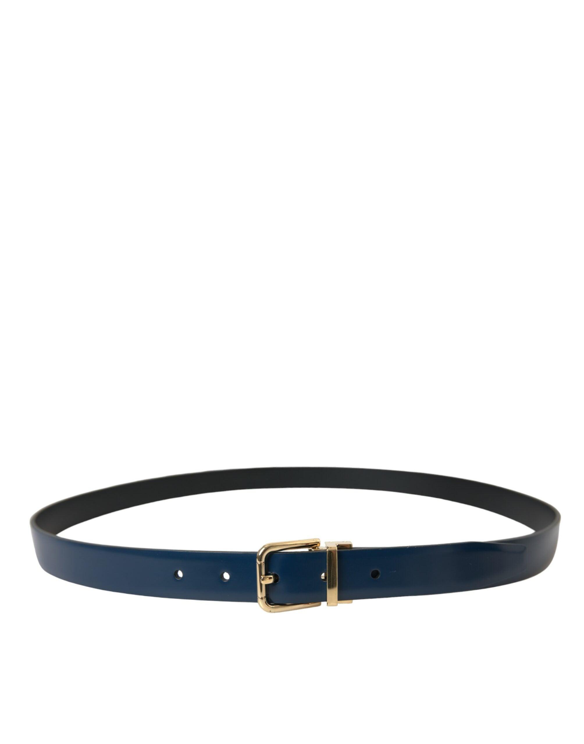 Dolce & Gabbana Elegant Blue Leather Belt with Metal Buckle-Modeoutlet