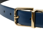 Dolce & Gabbana Elegant Blue Leather Belt with Metal Buckle-Modeoutlet