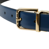 Dolce & Gabbana Elegant Blue Leather Belt with Metal Buckle-Modeoutlet