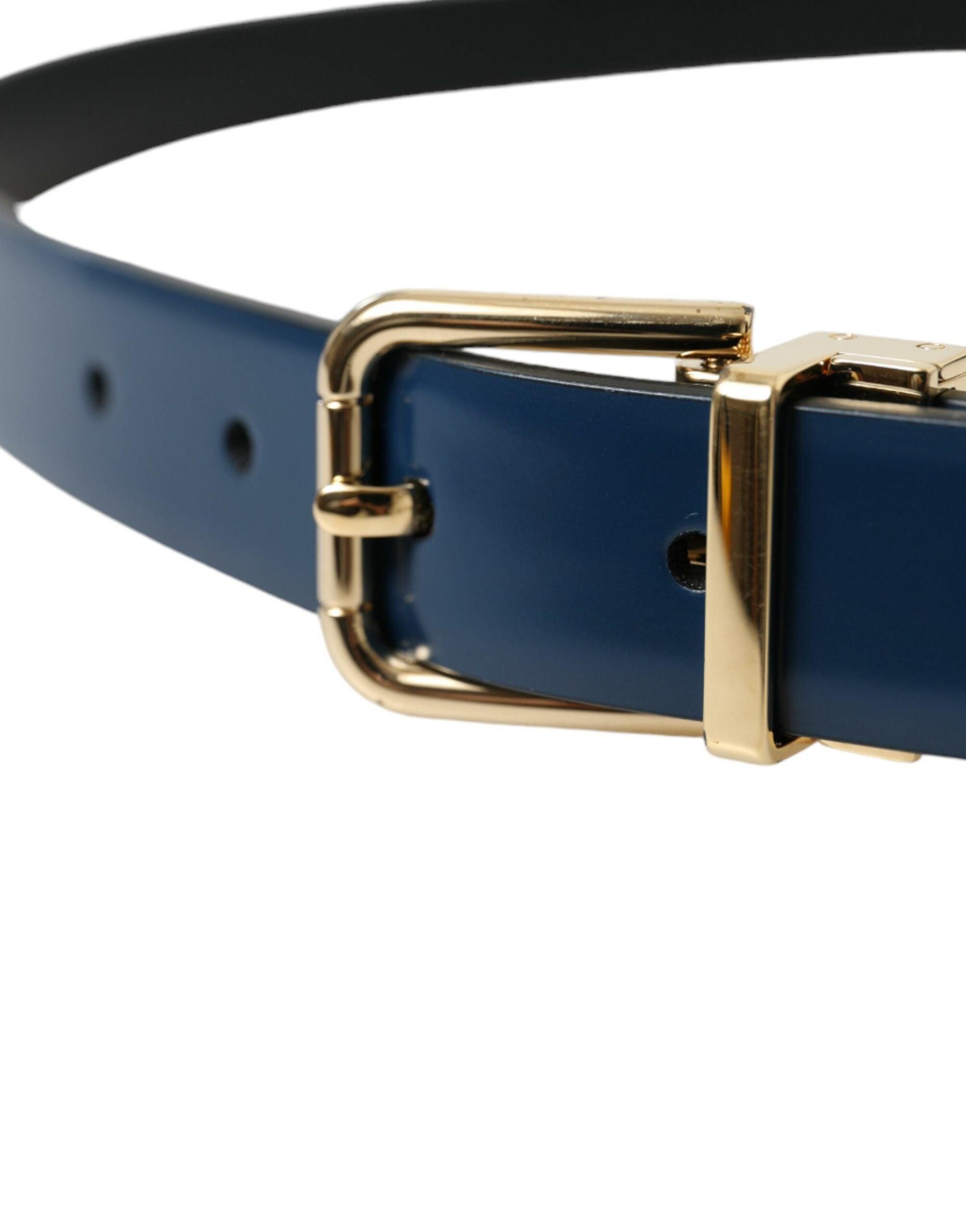 Dolce & Gabbana Elegant Blue Leather Belt with Metal Buckle-Modeoutlet