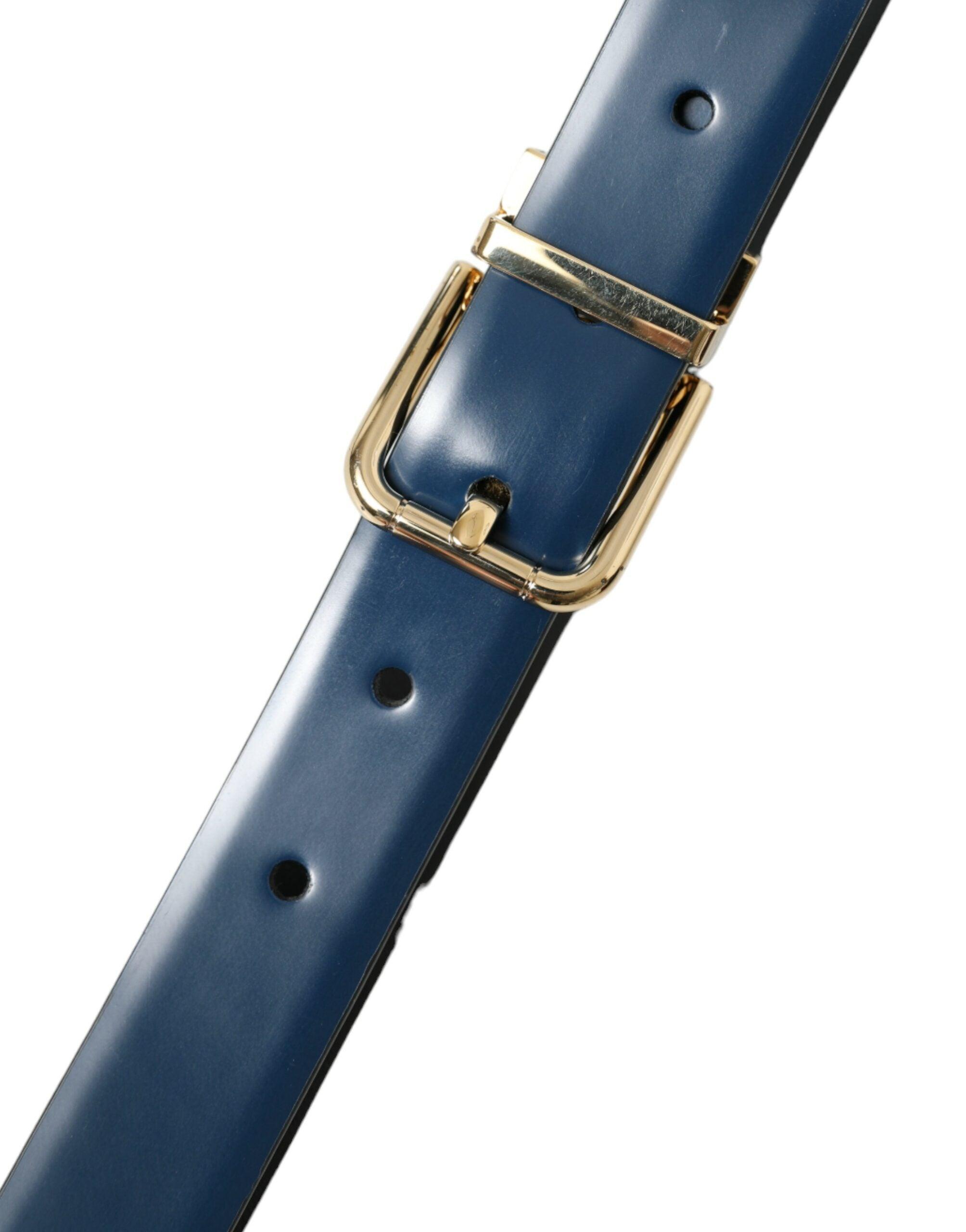 Dolce & Gabbana Elegant Blue Leather Belt with Metal Buckle-Modeoutlet