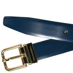 Dolce & Gabbana Elegant Blue Leather Belt with Metal Buckle-Modeoutlet