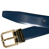 Dolce & Gabbana Elegant Blue Leather Belt with Metal Buckle-Modeoutlet