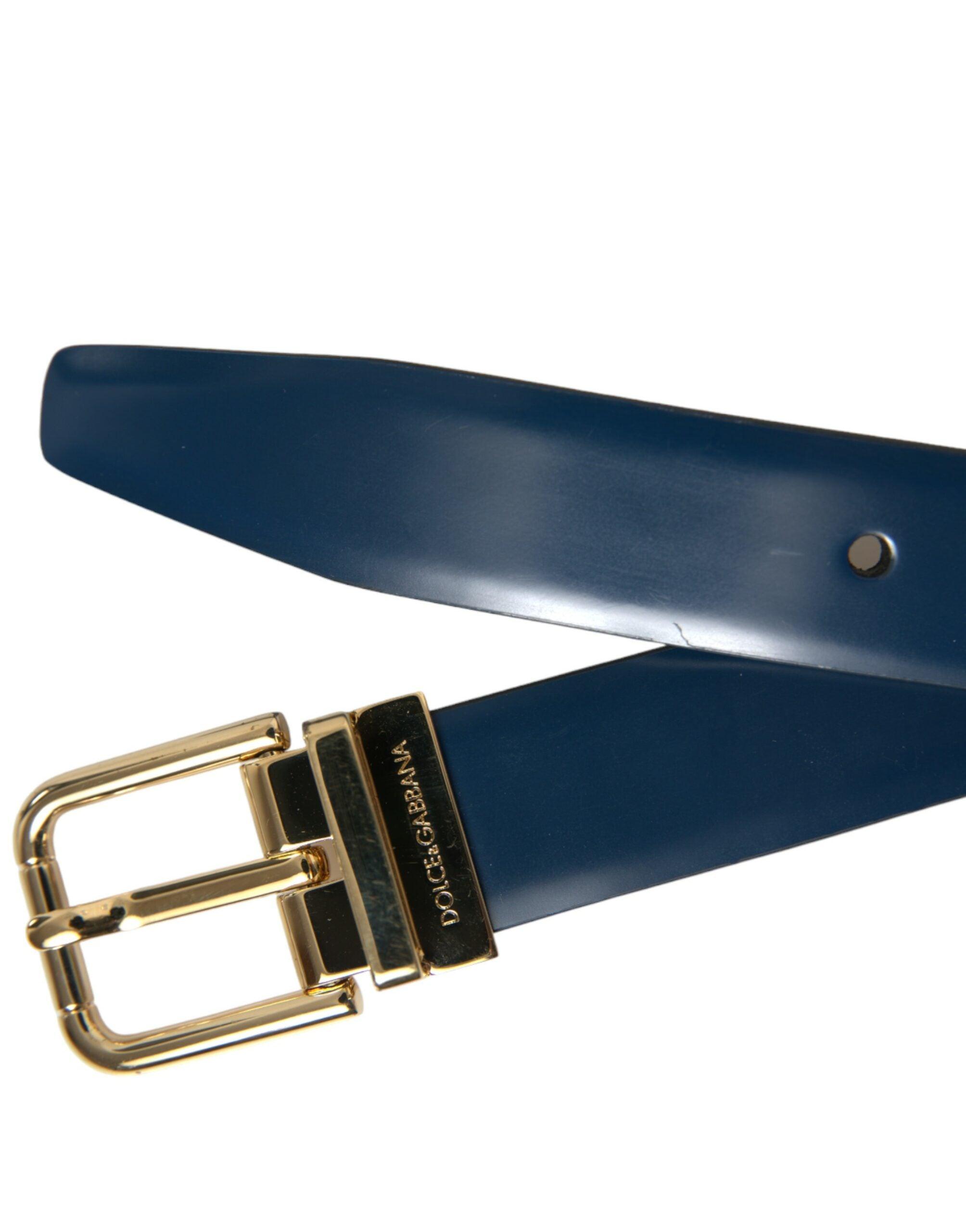 Dolce & Gabbana Elegant Blue Leather Belt with Metal Buckle-Modeoutlet