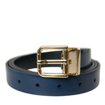 Dolce & Gabbana Elegant Blue Leather Belt with Metal Buckle-Modeoutlet