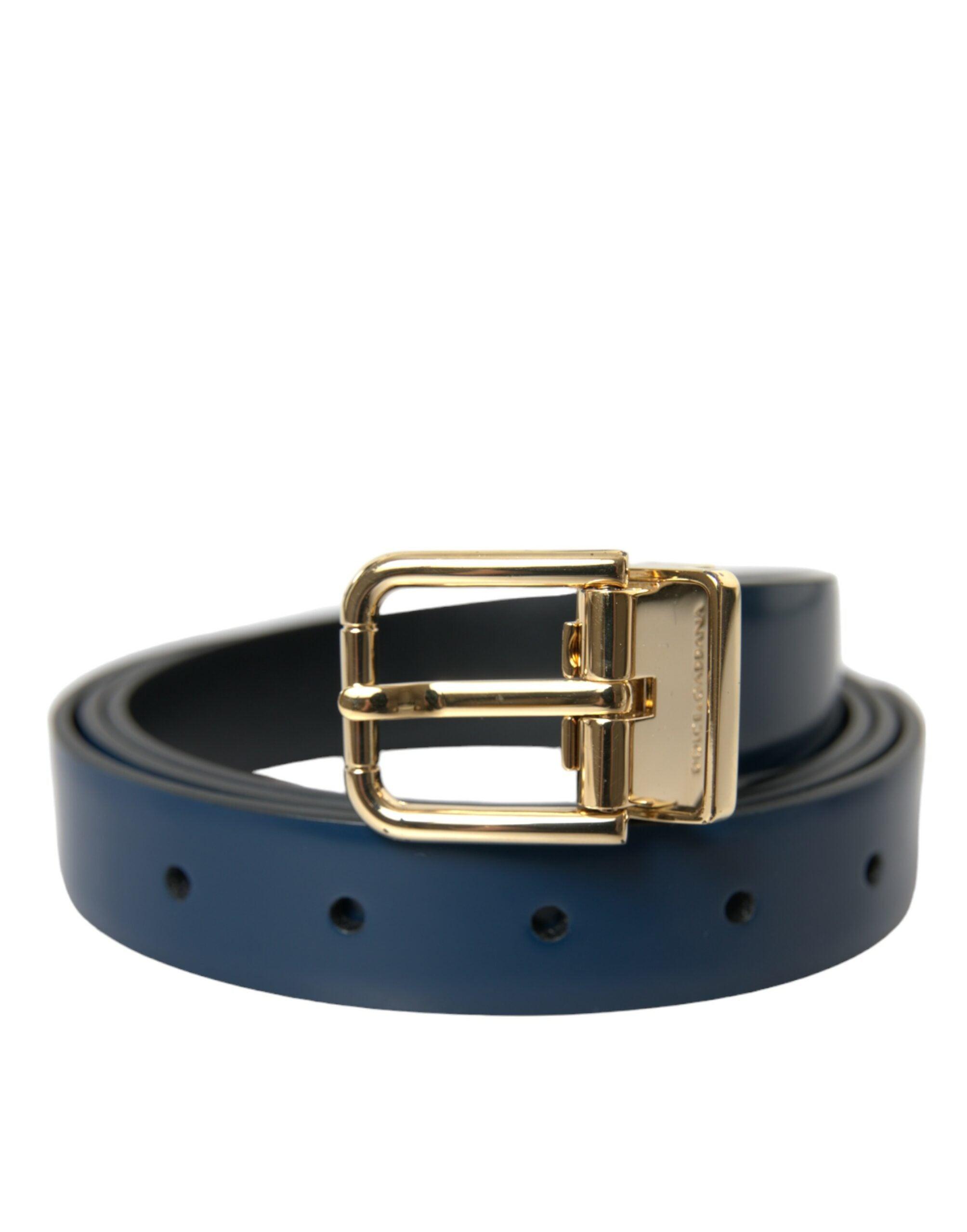 Dolce & Gabbana Elegant Blue Leather Belt with Metal Buckle-Modeoutlet