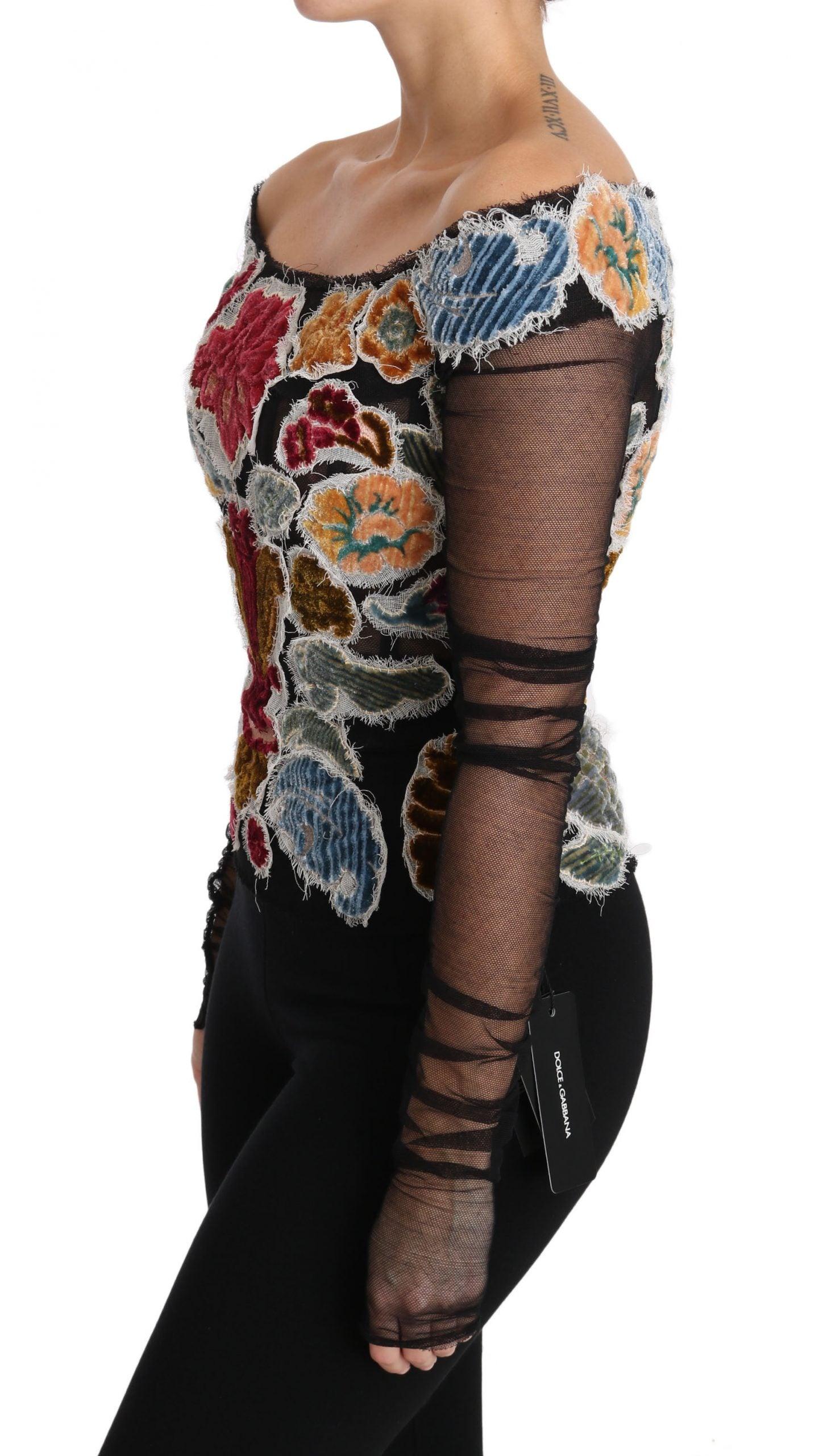 Dolce & Gabbana Elegant Floral Applique Long Sleeve Top-Modeoutlet