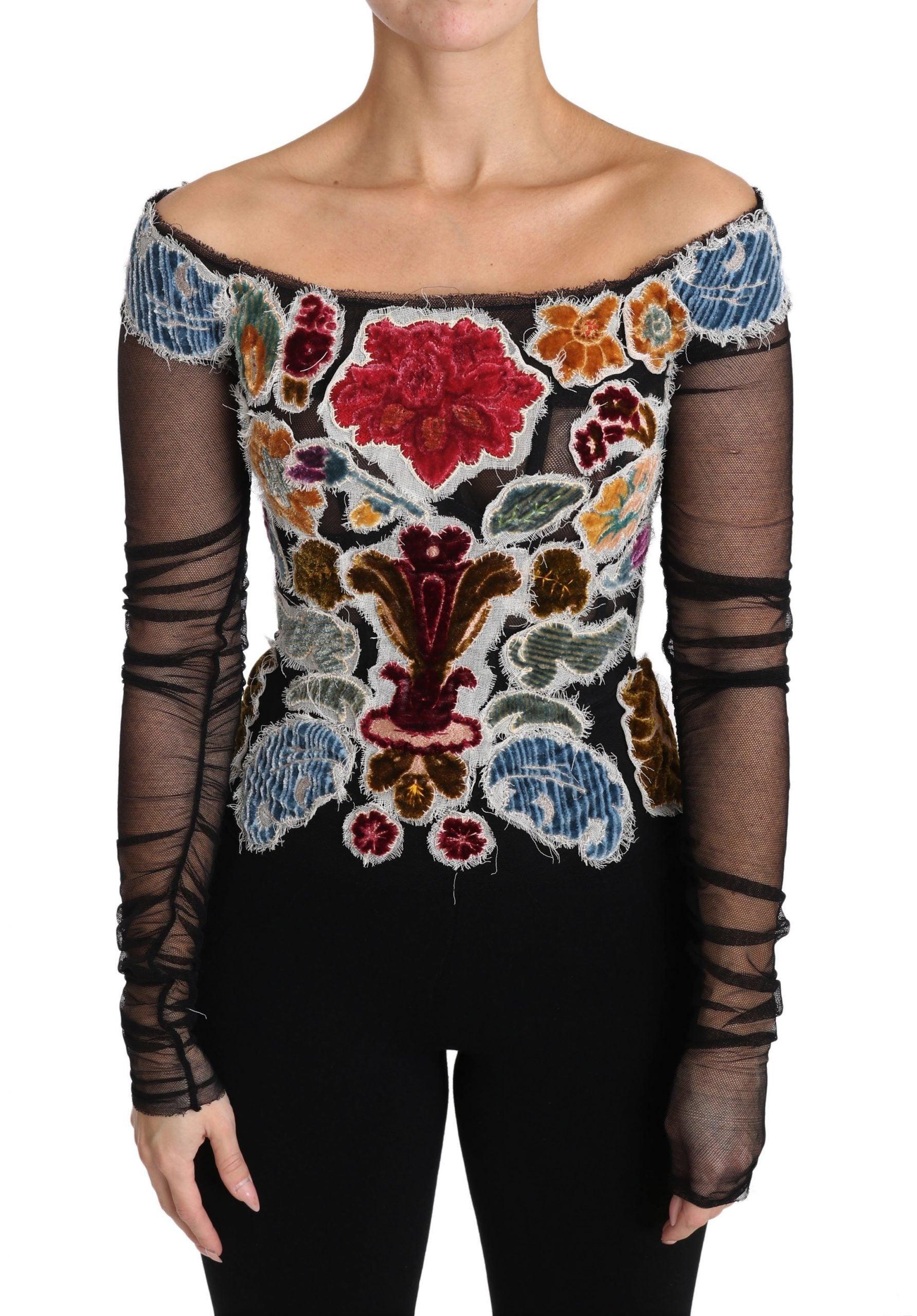 Dolce & Gabbana Elegant Floral Applique Long Sleeve Top-Modeoutlet