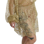 Dolce & Gabbana Elegant Gold Lace A-Line Knee Length Dress-Modeoutlet