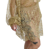 Dolce & Gabbana Elegant Gold Lace A-Line Knee Length Dress-Modeoutlet