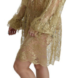 Dolce & Gabbana Elegant Gold Lace A-Line Knee Length Dress-Modeoutlet