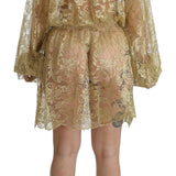 Dolce & Gabbana Elegant Gold Lace A-Line Knee Length Dress-Modeoutlet