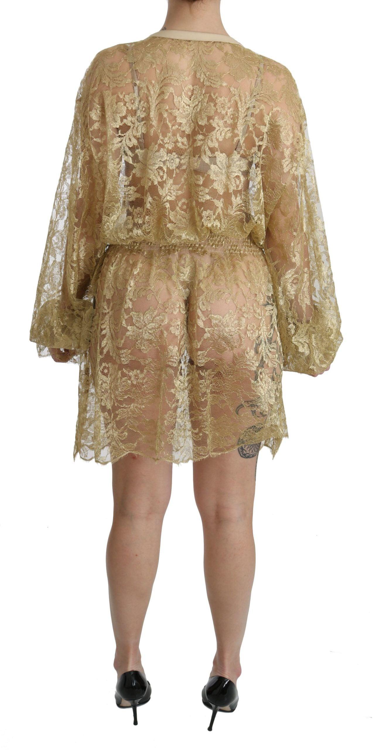 Dolce & Gabbana Elegant Gold Lace A-Line Knee Length Dress-Modeoutlet