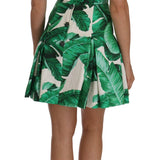 Dolce & Gabbana Elegant Green Banana Leaf Print A-Line Dress-Modeoutlet