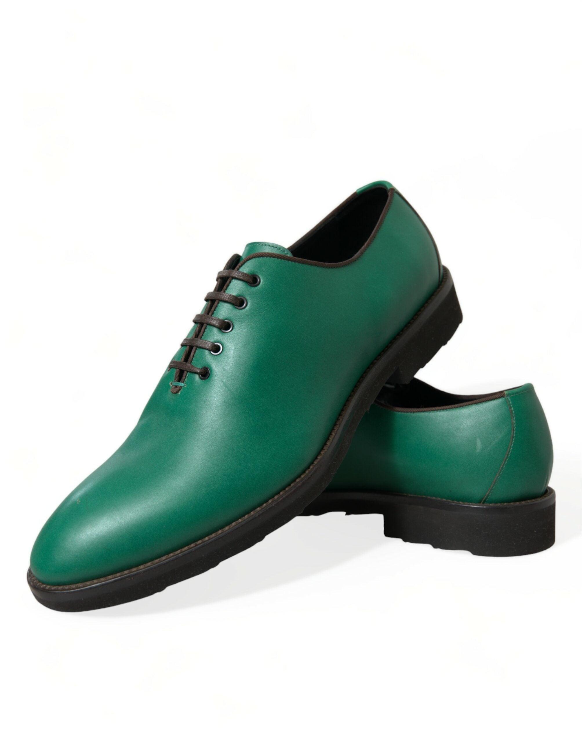 Dolce & Gabbana Elegant Green Leather Oxford Dress Sko-Modeoutlet