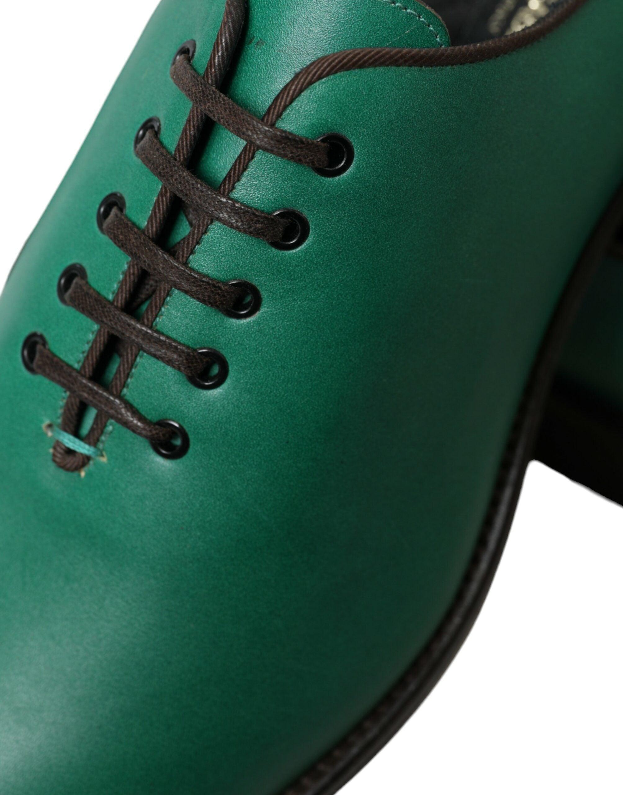 Dolce & Gabbana Elegant Green Leather Oxford Dress Sko-Modeoutlet