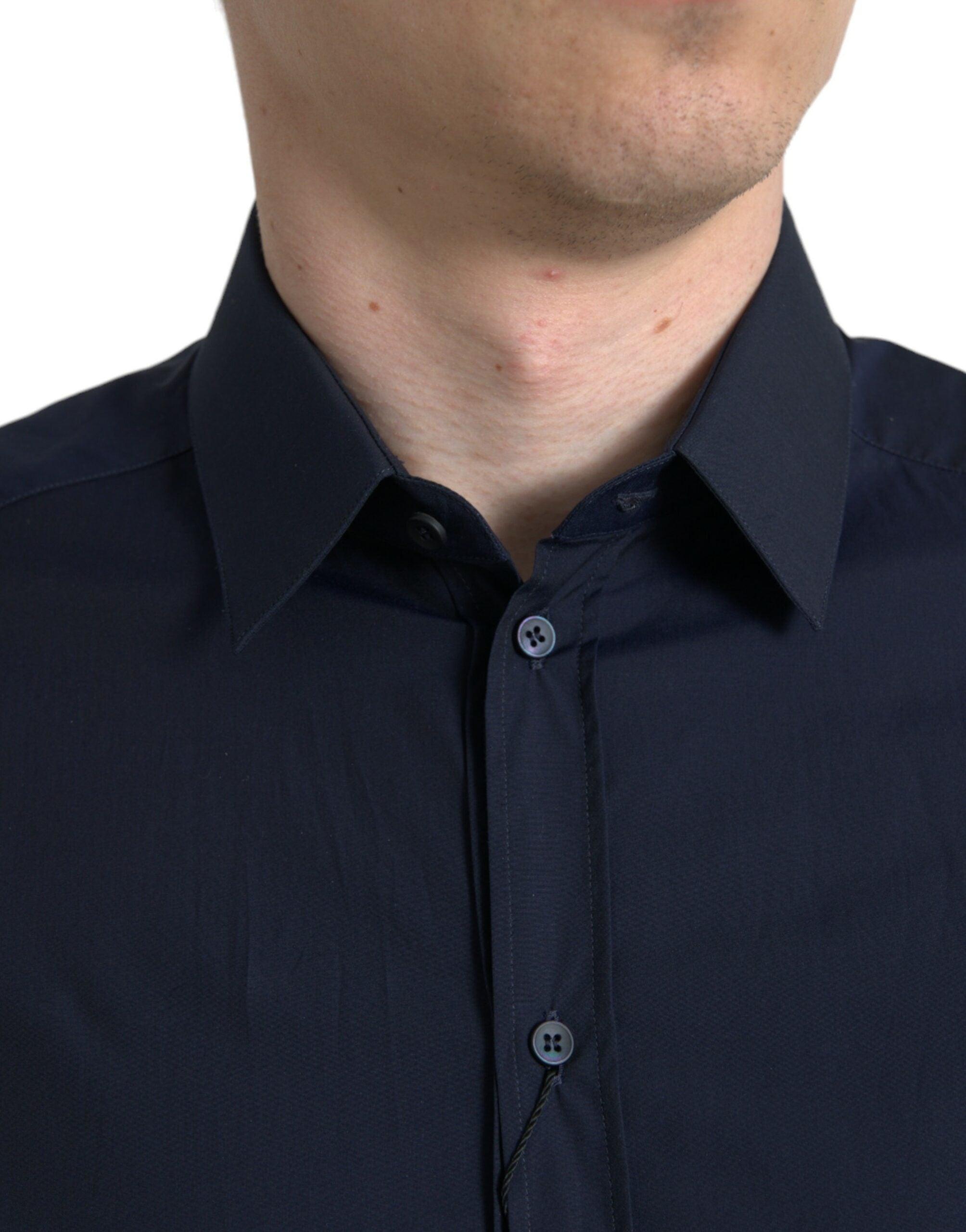 Dolce & Gabbana Elegant Navy Jacquard Dress Shirt-Modeoutlet