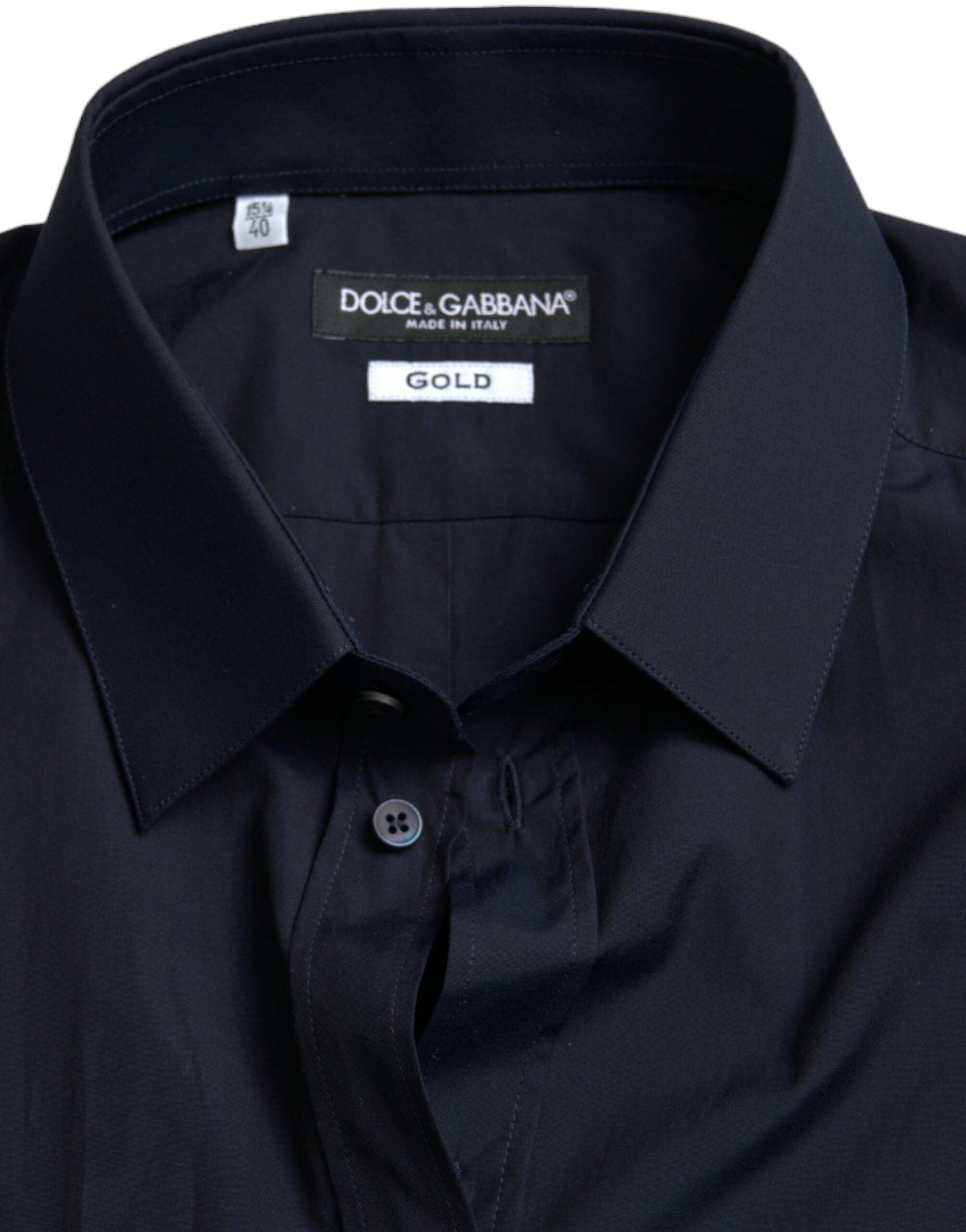 Dolce & Gabbana Elegant Navy Jacquard Dress Shirt-Modeoutlet