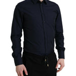 Dolce & Gabbana Elegant Navy Jacquard Dress Shirt-Modeoutlet