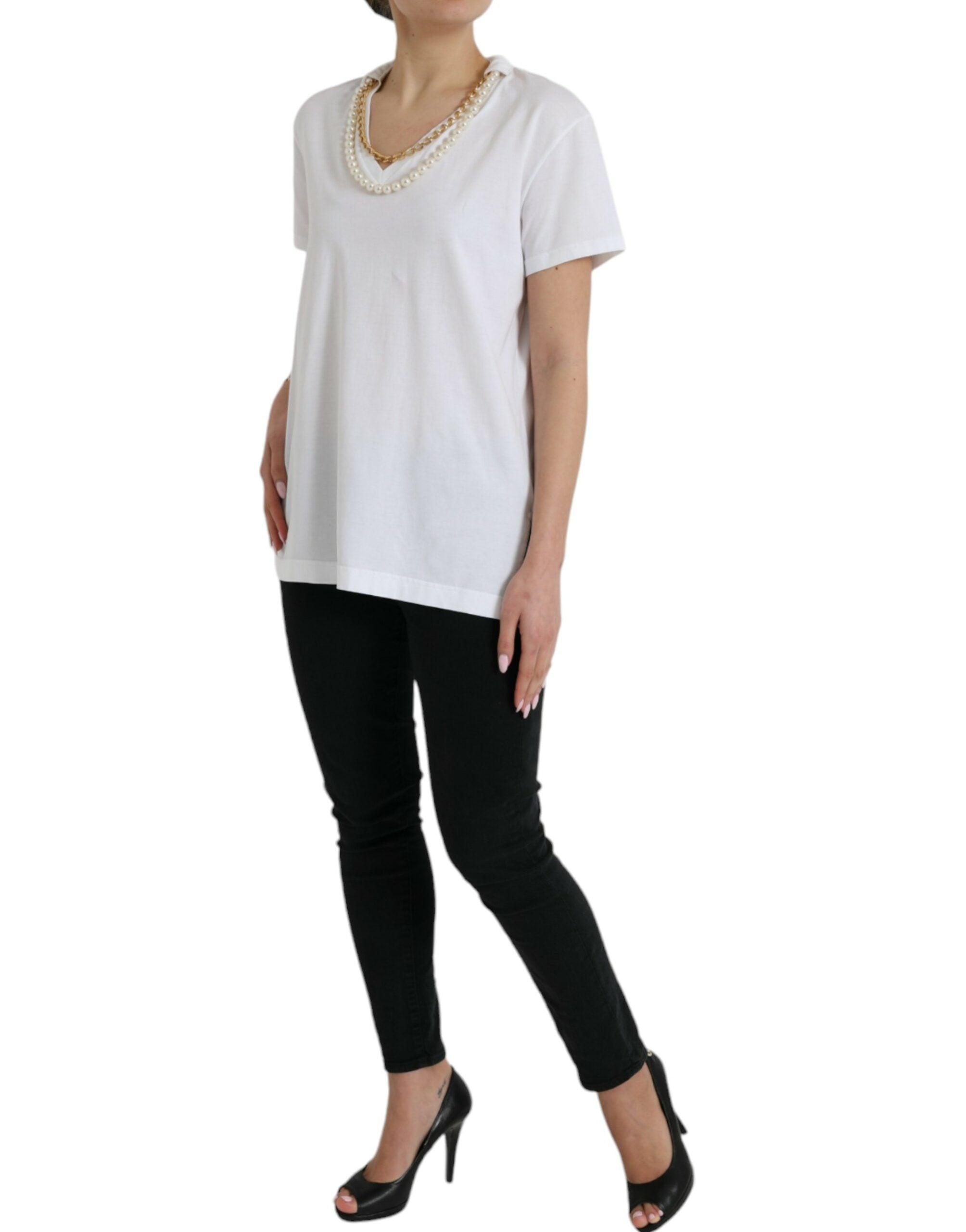 Dolce & Gabbana Elegant White Cotton Tee with Necklace Detail-Modeoutlet