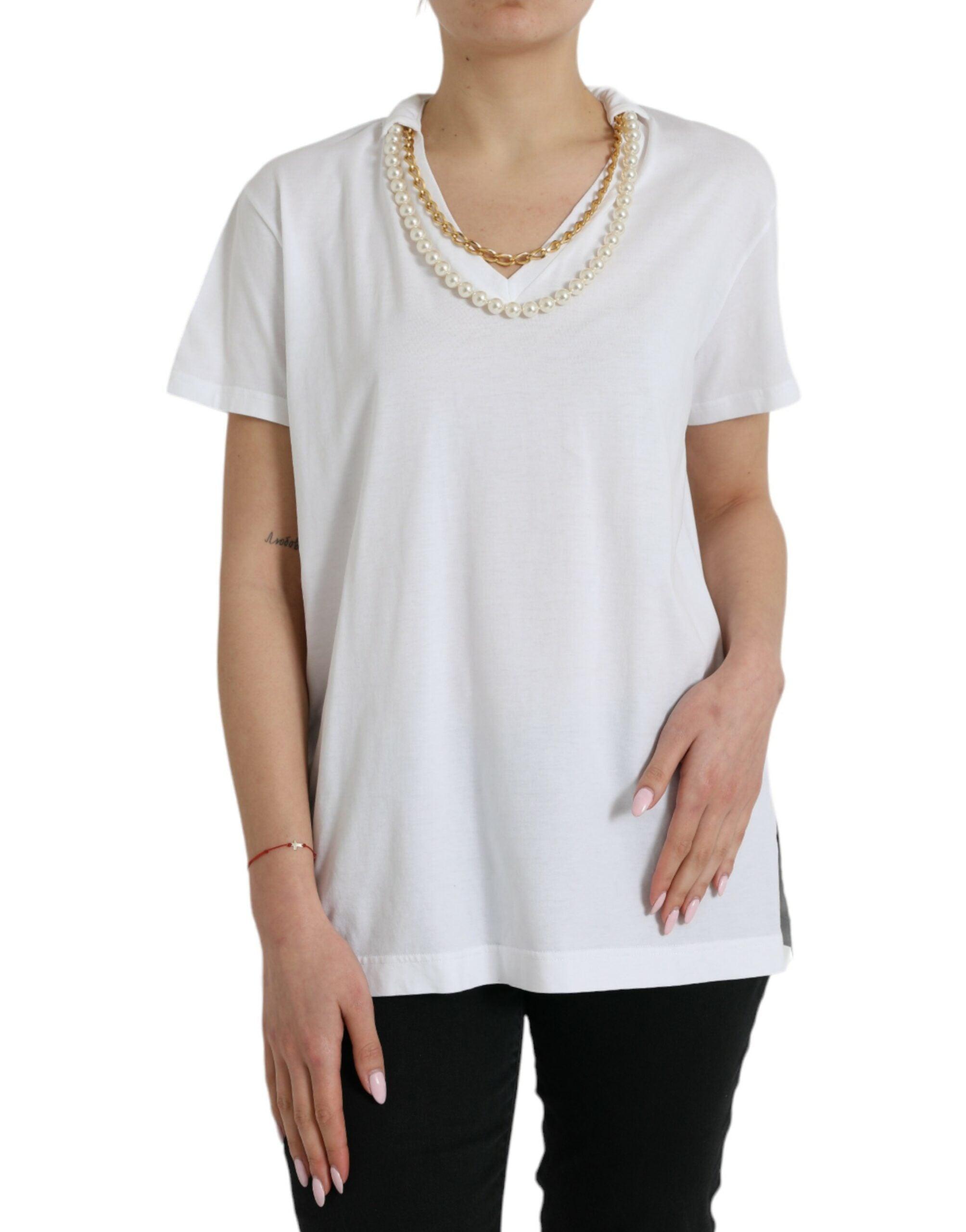 Dolce & Gabbana Elegant White Cotton Tee with Necklace Detail-Modeoutlet