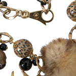 Dolce & Gabbana Gold Black Crystals Lapin Fur Filigree Chocker Necklace-Modeoutlet