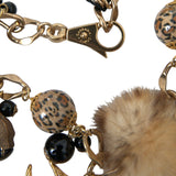 Dolce & Gabbana Gold Black Crystals Lapin Fur Filigree Chocker Necklace-Modeoutlet